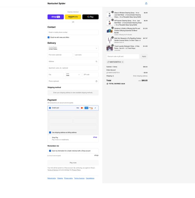 Nantucket Spider checkout page showing Nantucket Spider discount code box | Screenshot taken by SimplyCodes community member on Aug 24, 2025