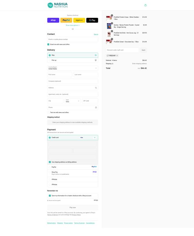 Nashua Nutrition checkout page showing Nashua Nutrition discount code box | Screenshot taken by SimplyCodes community member on Sep 12, 2025