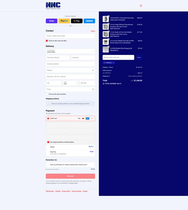 Nassau National Cable checkout page showing Nassau National Cable discount code box | Screenshot taken by SimplyCodes community member on Sep 15, 2025