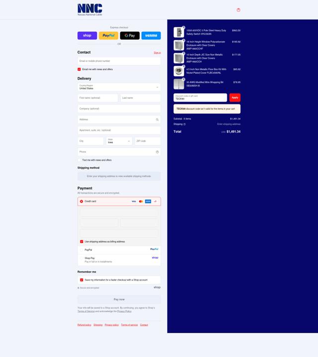 Nassau National Cable checkout page showing Nassau National Cable discount code box | Screenshot taken by SimplyCodes community member on Sep 15, 2025