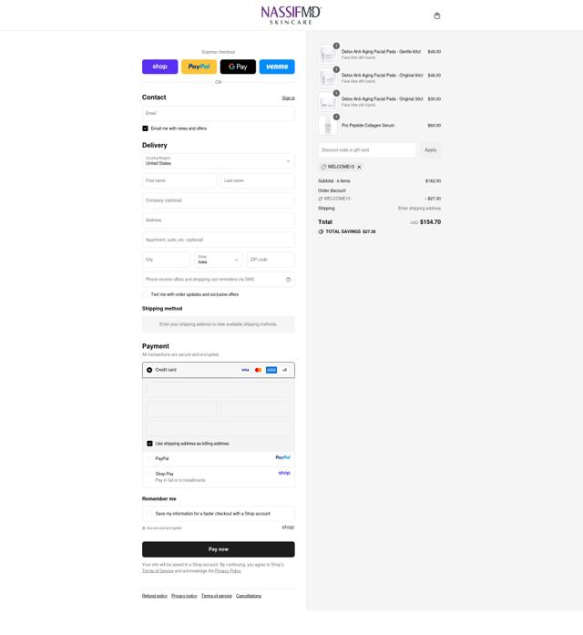 NassifMD Dermaceuticals checkout page showing NassifMD Dermaceuticals promo code box | Screenshot taken by SimplyCodes community member on Sep 11, 2025