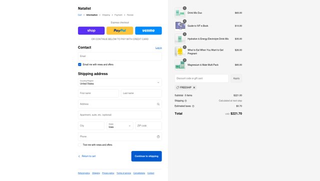 Natalist checkout page showing Natalist promo code box | Screenshot taken by SimplyCodes community member on Sep 4, 2025