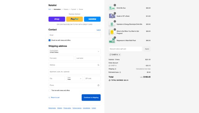 Natalist checkout page showing Natalist promo code box | Screenshot taken by SimplyCodes community member on Sep 4, 2025