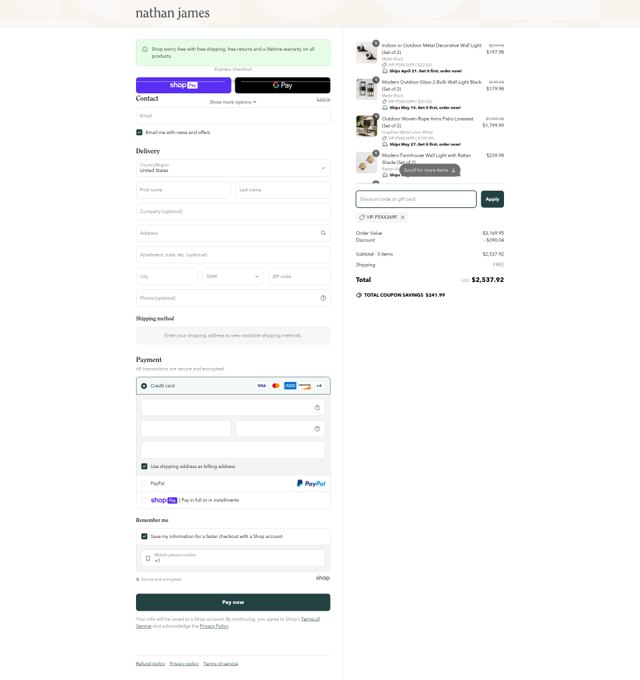 Nathan James checkout page showing Nathan James discount code box | Screenshot taken by SimplyCodes community member on Mar 30, 2025