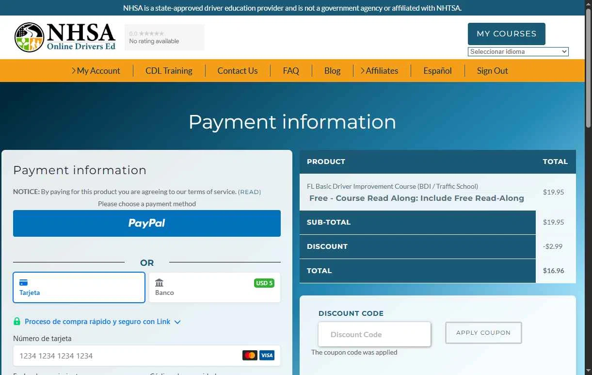 National Highway Safety Administration checkout page showing National Highway Safety Administration discount code box | Screenshot taken by SimplyCodes community member on Jan 28, 2026