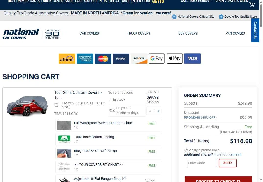 National Covers checkout page showing National Covers coupon code box | Screenshot taken by SimplyCodes community member on Jul 18, 2025