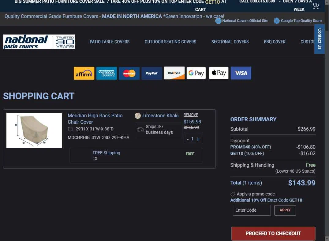 National Covers checkout page showing National Covers coupon code box | Screenshot taken by SimplyCodes community member on Jul 25, 2025