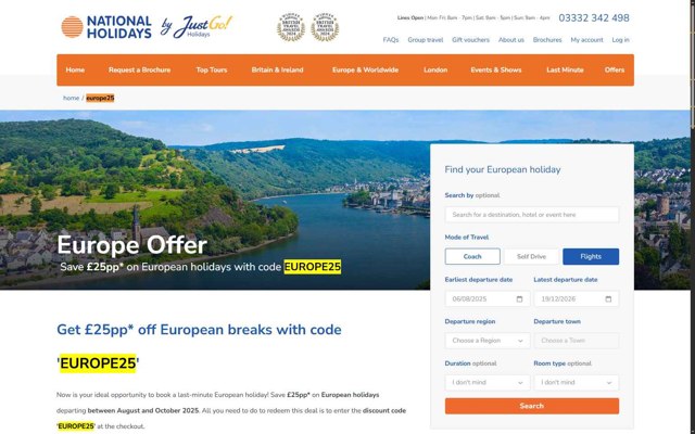 National Holidays checkout page showing National Holidays discount code box | Screenshot taken by SimplyCodes community member on Aug 5, 2025