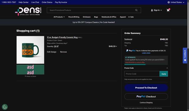 National Pen checkout page showing National Pen discount code box | Screenshot taken by SimplyCodes community member on Aug 17, 2025