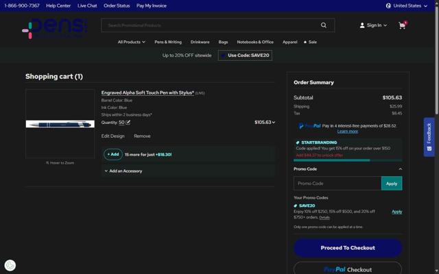 National Pen checkout page showing National Pen discount code box | Screenshot taken by SimplyCodes community member on Aug 28, 2025