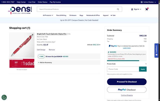 National Pen checkout page showing National Pen discount code box | Screenshot taken by SimplyCodes community member on Aug 23, 2025