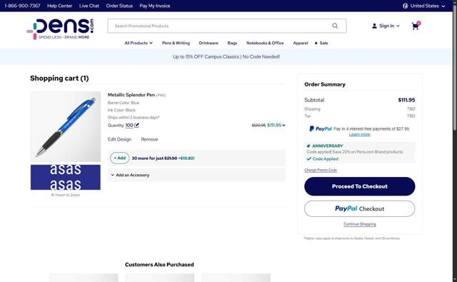 National Pen checkout page showing National Pen discount code box | Screenshot taken by SimplyCodes community member on Aug 23, 2025