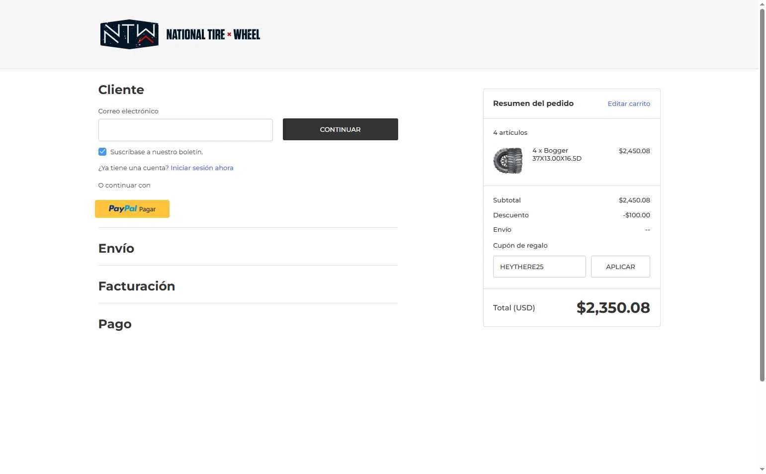 National Tire & Wheel checkout page showing National Tire & Wheel promo code box | Screenshot taken by SimplyCodes community member on Aug 28, 2025