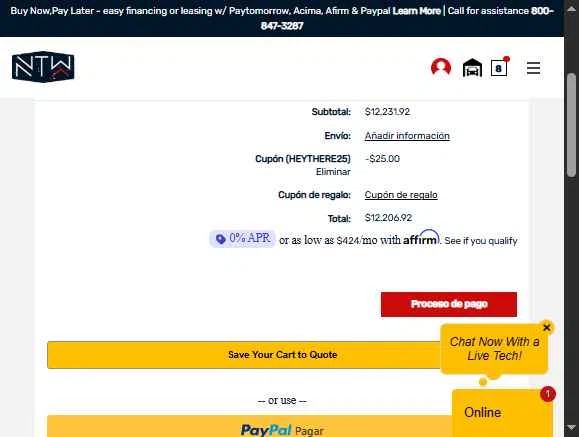 National Tire & Wheel checkout page showing National Tire & Wheel promo code box | Screenshot taken by SimplyCodes community member on Jul 30, 2025