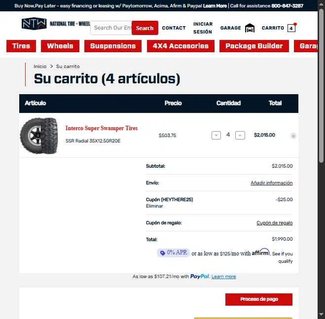 National Tire & Wheel checkout page showing National Tire & Wheel promo code box | Screenshot taken by SimplyCodes community member on Sep 26, 2025
