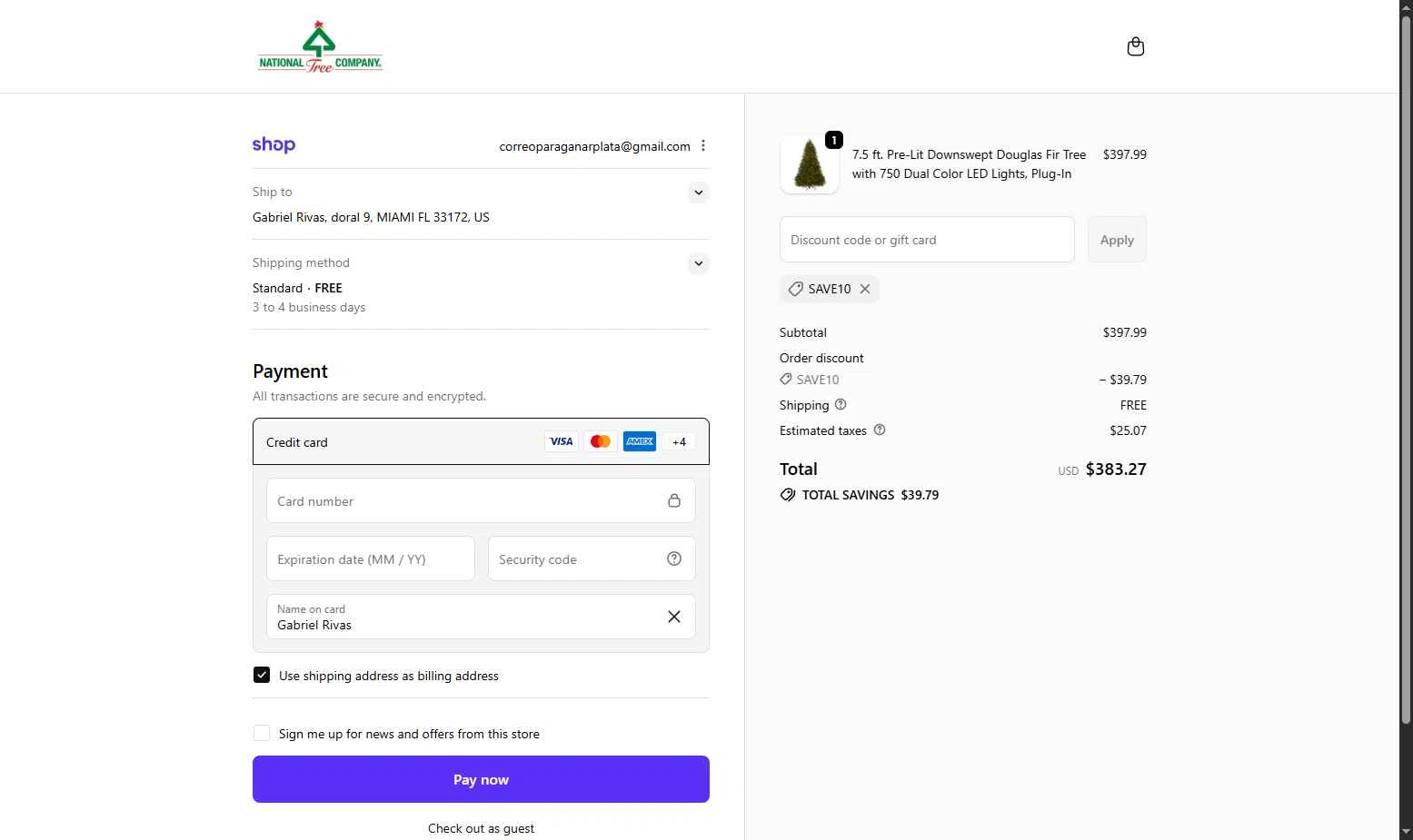 National Tree Company checkout page showing National Tree Company discount code box | Screenshot taken by SimplyCodes community member on Dec 22, 2025