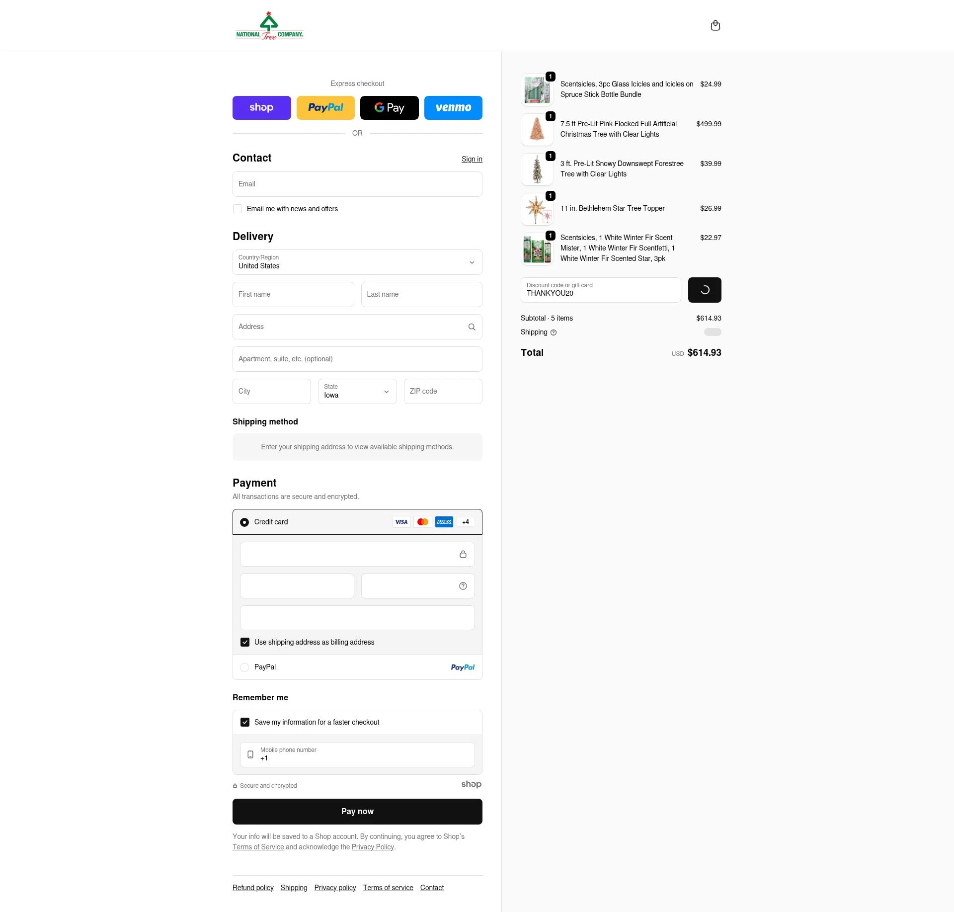 National Tree Company checkout page showing National Tree Company discount code box | Screenshot taken by SimplyCodes community member on Jan 1, 2026