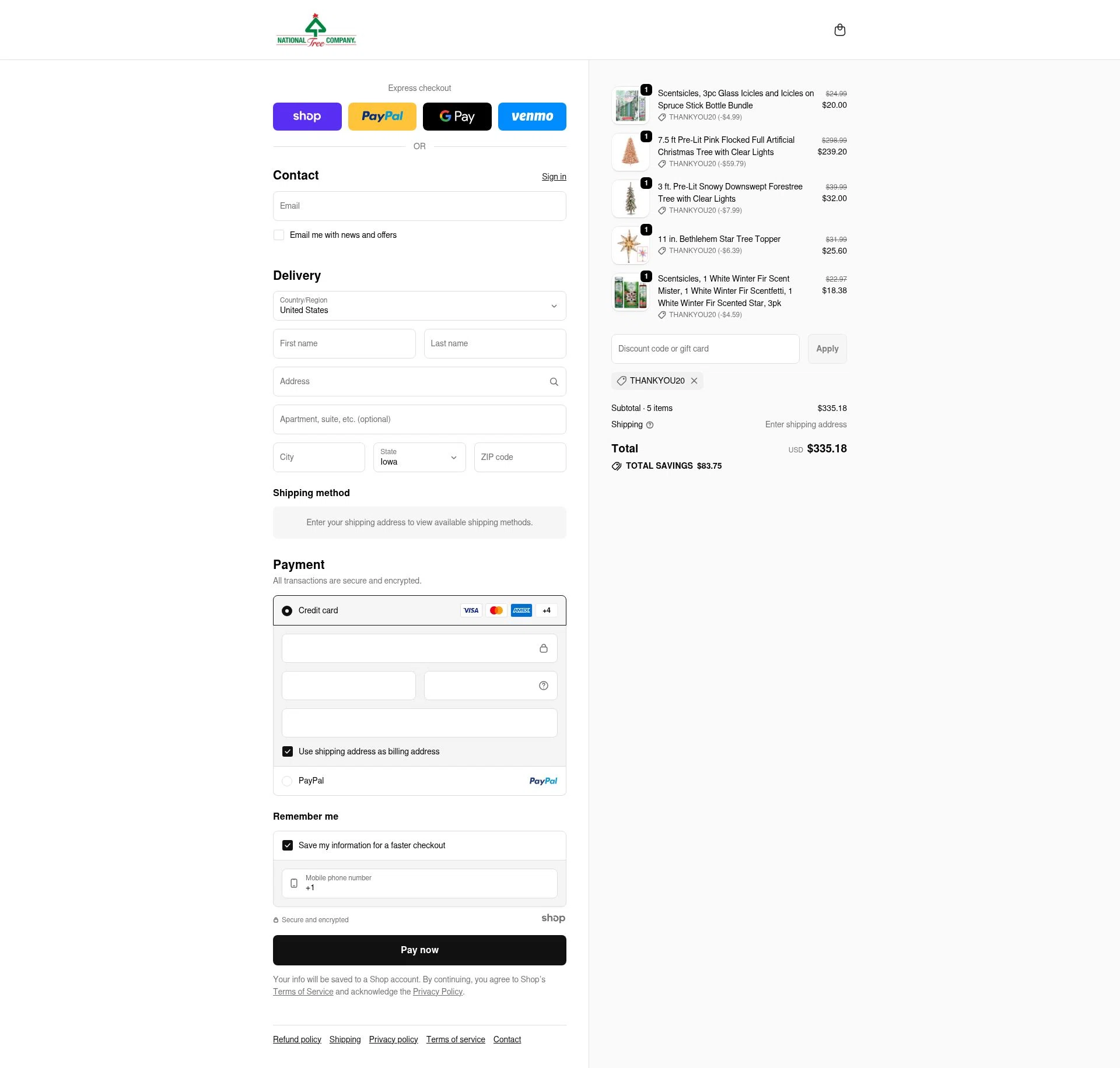 National Tree Company checkout page showing National Tree Company discount code box | Screenshot taken by SimplyCodes community member on Dec 15, 2025