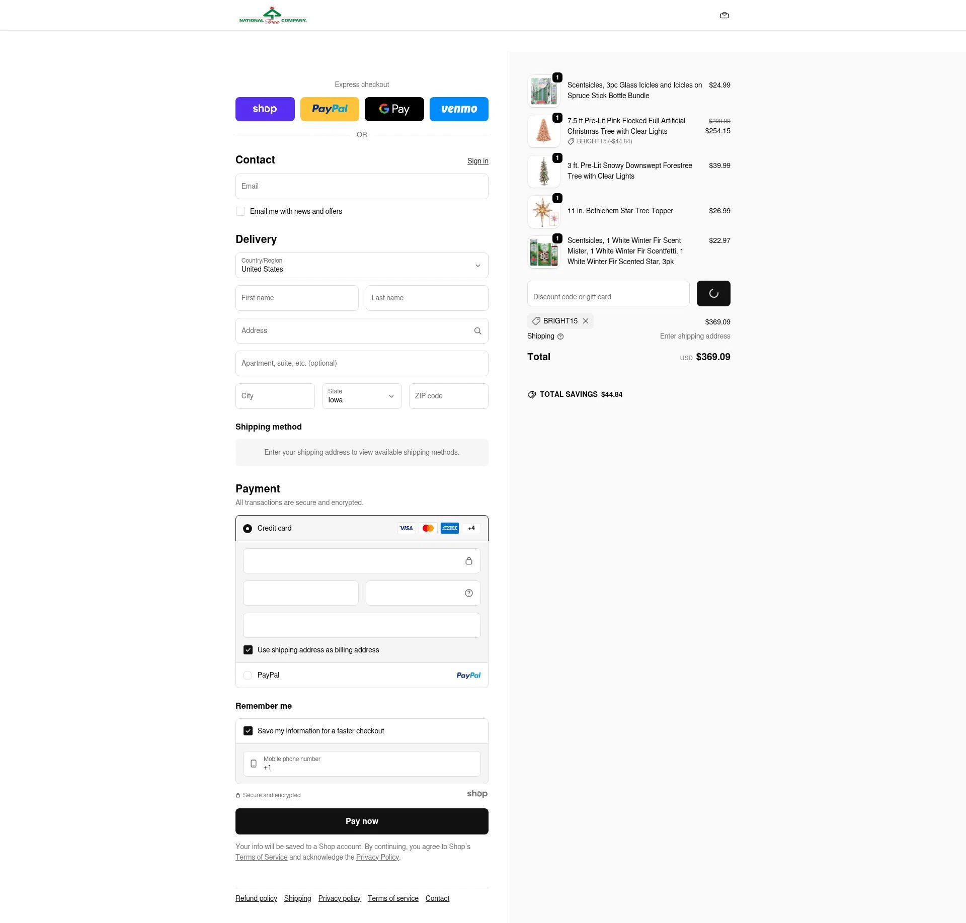National Tree Company checkout page showing National Tree Company discount code box | Screenshot taken by SimplyCodes community member on Dec 27, 2025