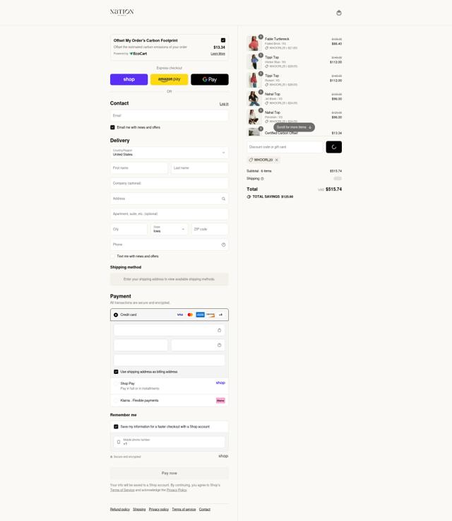 Nation LTD checkout page showing Nation LTD coupon code box | Screenshot taken by SimplyCodes community member on Sep 5, 2025