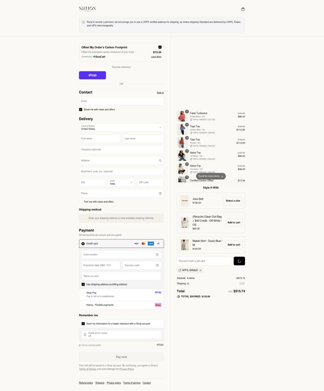 Nation LTD checkout page showing Nation LTD coupon code box | Screenshot taken by SimplyCodes community member on Sep 9, 2025