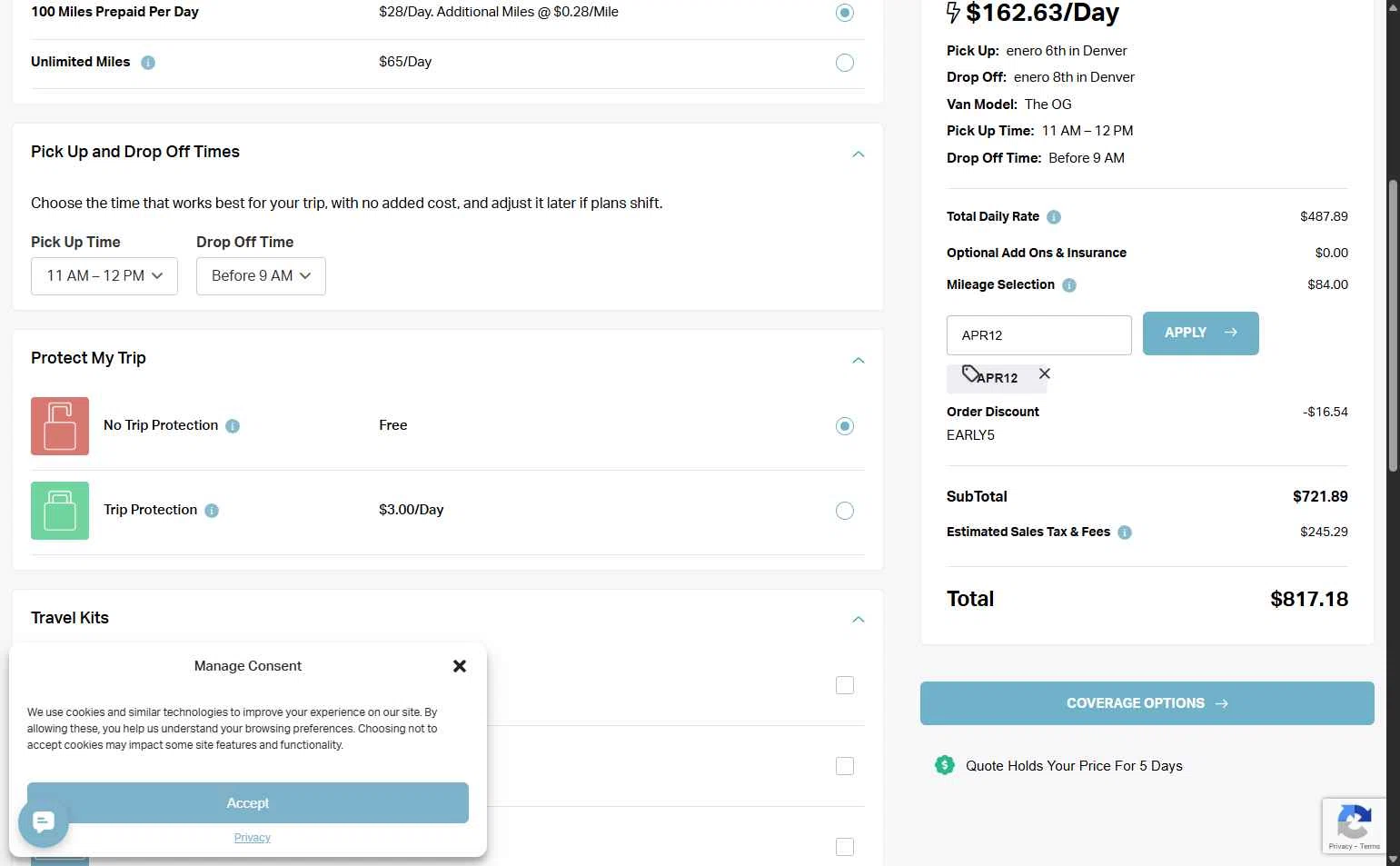 Native Campervans checkout page showing Native Campervans promo code box | Screenshot taken by SimplyCodes community member on Dec 24, 2025
