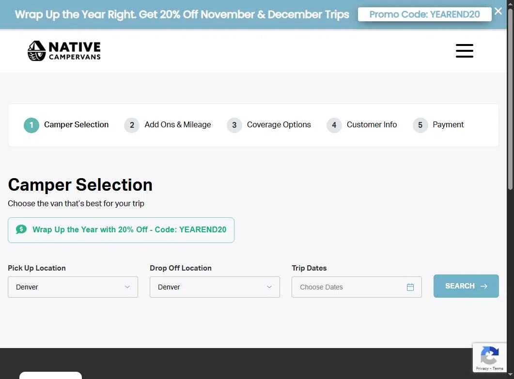 Native Campervans checkout page showing Native Campervans promo code box | Screenshot taken by SimplyCodes community member on Oct 20, 2025