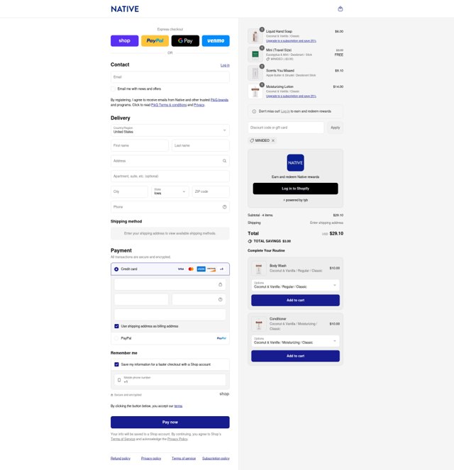Native Deodorant checkout page showing Native Deodorant discount code box | Screenshot taken by SimplyCodes community member on Sep 6, 2025
