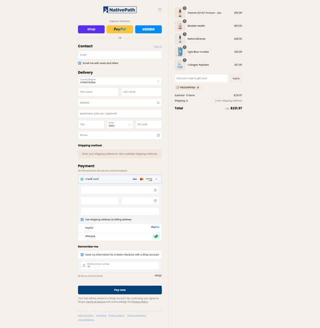 NativePath checkout page showing NativePath coupon code box | Screenshot taken by SimplyCodes community member on Sep 11, 2025
