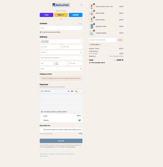 NativePath checkout page showing NativePath coupon code box | Screenshot taken by SimplyCodes community member on Sep 11, 2025