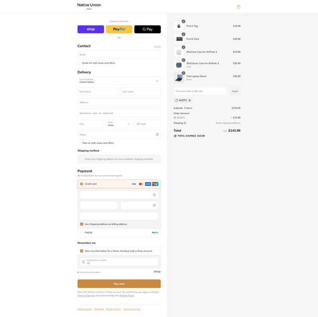 Native Union checkout page showing Native Union discount code box | Screenshot taken by SimplyCodes community member on Sep 3, 2025