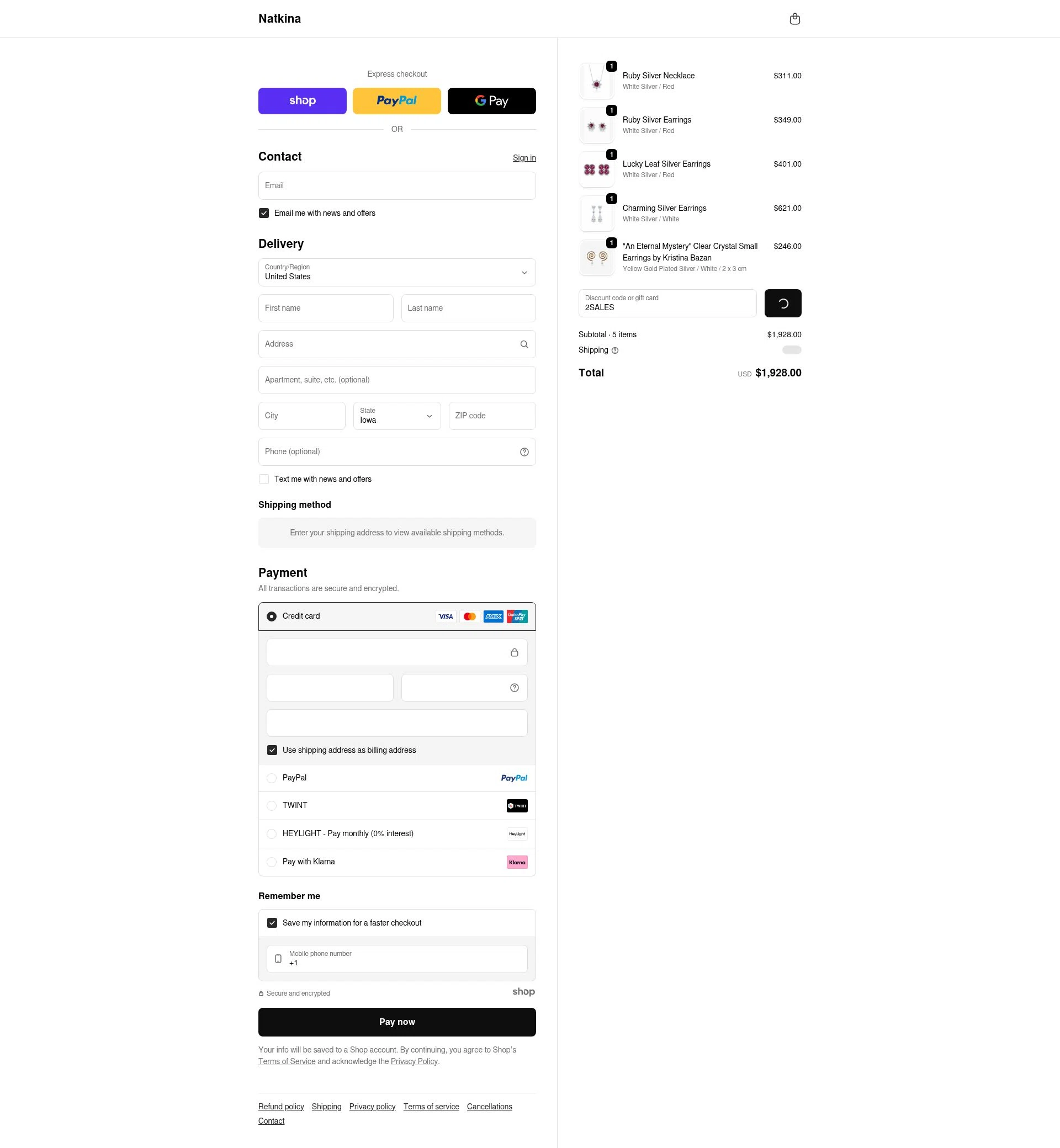 Natkina checkout page showing Natkina promo code box | Screenshot taken by SimplyCodes community member on Dec 26, 2025