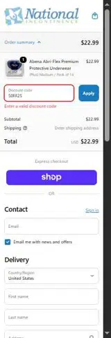 50FF25 coupon verification screenshot