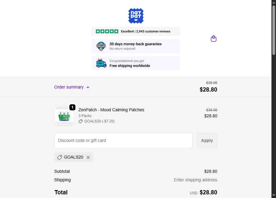 NATPAT AU checkout page showing NATPAT AU promo code box | Screenshot taken by SimplyCodes community member on Jan 8, 2026