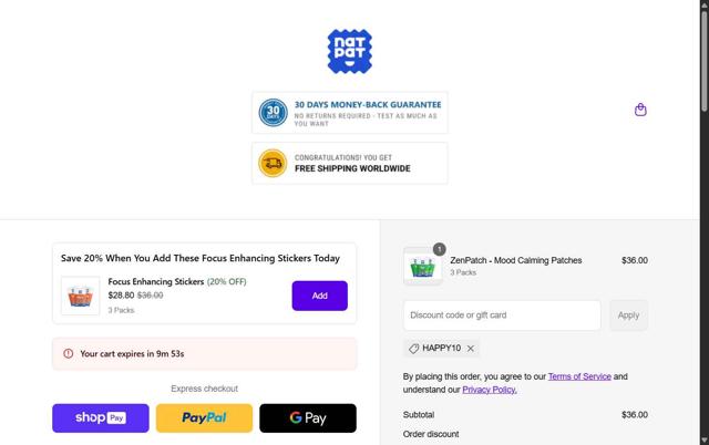 NATPAT AU checkout page showing NATPAT AU promo code box | Screenshot taken by SimplyCodes community member on Jul 22, 2025