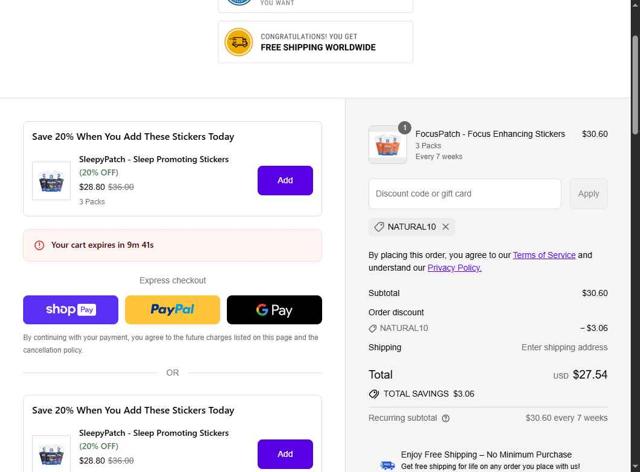 NATPAT AU checkout page showing NATPAT AU promo code box | Screenshot taken by SimplyCodes community member on Jul 22, 2025