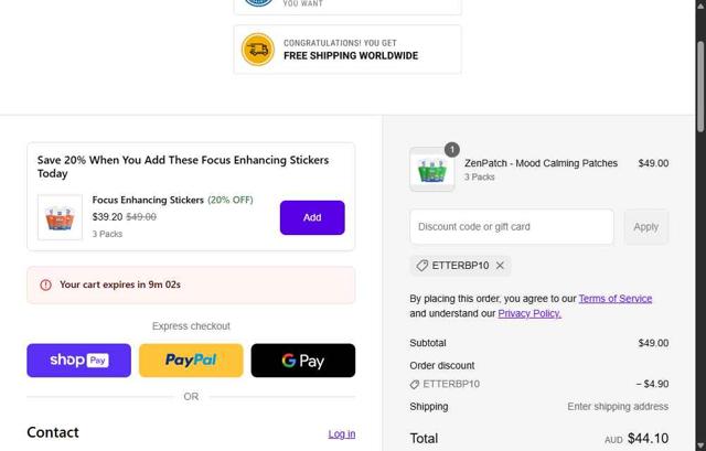 NATPAT AU checkout page showing NATPAT AU promo code box | Screenshot taken by SimplyCodes community member on Aug 8, 2025