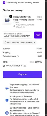 ARLOTHEGOLDENFURBABY coupon verification screenshot