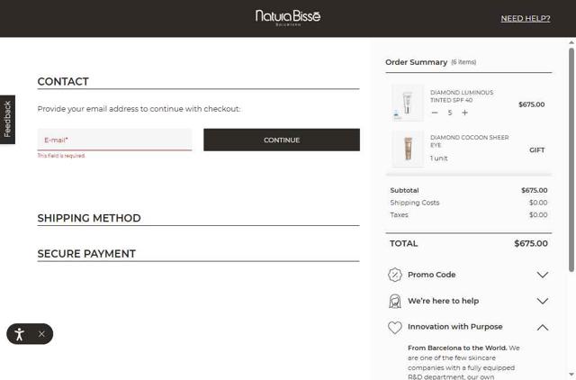 Natura Bisse checkout page showing Natura Bisse promo code box | Screenshot taken by SimplyCodes community member on May 14, 2025