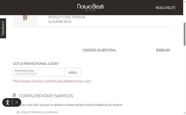 Natura Bisse checkout page showing Natura Bisse promo code box | Screenshot taken by SimplyCodes community member on Jun 4, 2025