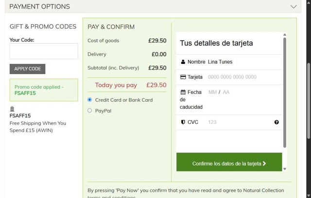 Natural Collection checkout page showing Natural Collection promo code box | Screenshot taken by SimplyCodes community member on Sep 3, 2025