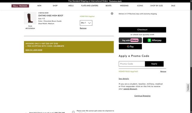 Naturalizer checkout page showing Naturalizer promo code box | Screenshot taken by SimplyCodes community member on Sep 7, 2025