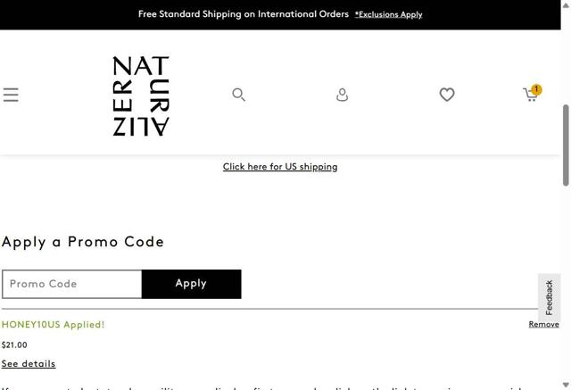 Naturalizer checkout page showing Naturalizer promo code box | Screenshot taken by SimplyCodes community member on Aug 25, 2025