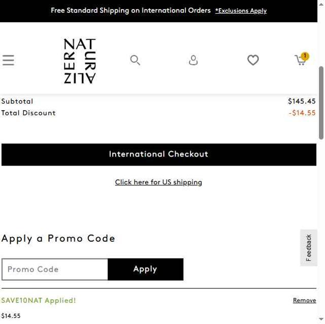 Naturalizer checkout page showing Naturalizer promo code box | Screenshot taken by SimplyCodes community member on Aug 25, 2025