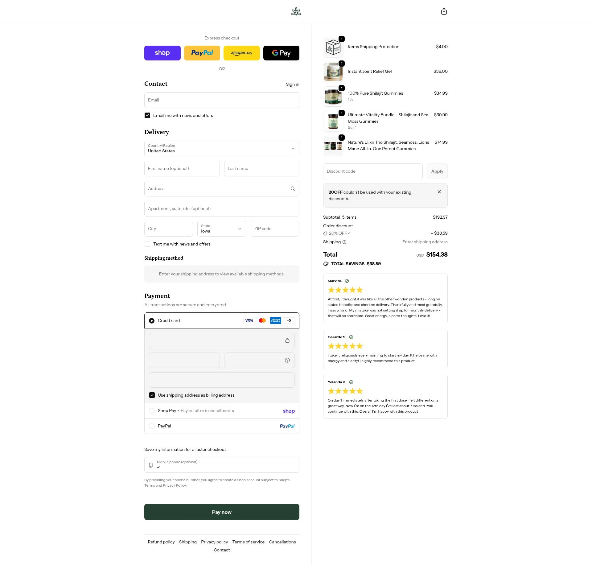 Natural Rems checkout page showing Natural Rems discount code box | Screenshot taken by SimplyCodes community member on Feb 10, 2026