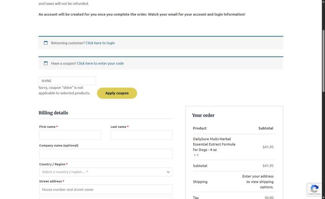 Natural Wonder Pets checkout page showing Natural Wonder Pets coupon code box | Screenshot taken by SimplyCodes community member on Jul 31, 2025
