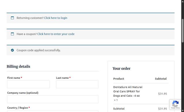 Natural Wonder Pets checkout page showing Natural Wonder Pets coupon code box | Screenshot taken by SimplyCodes community member on Jul 6, 2025