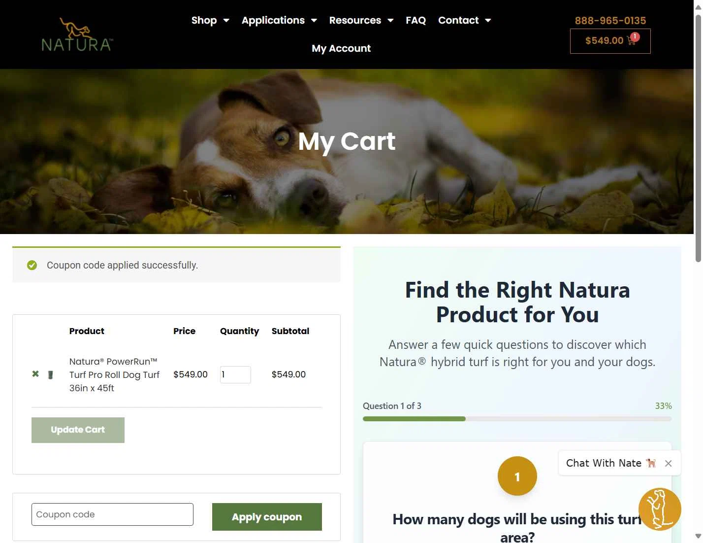 Natura-turf checkout page showing Natura-turf promo code box | Screenshot taken by SimplyCodes community member on Oct 4, 2025