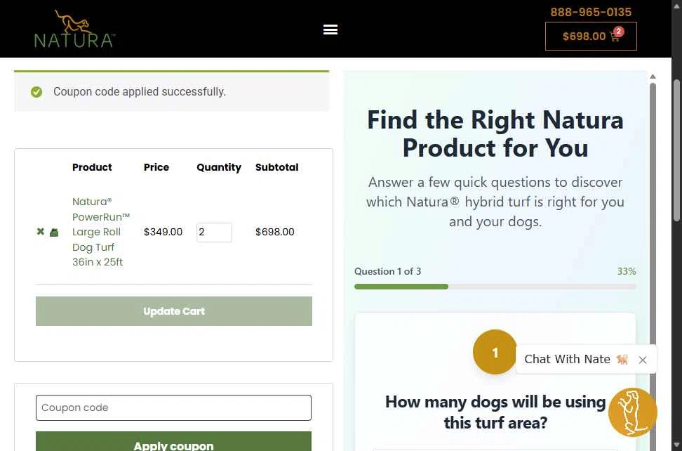 Natura-turf checkout page showing Natura-turf promo code box | Screenshot taken by SimplyCodes community member on Dec 2, 2025
