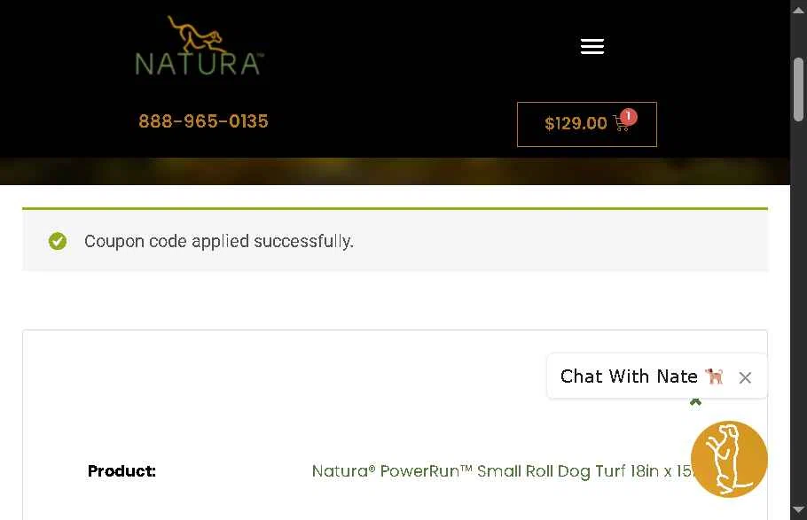 Natura-turf checkout page showing Natura-turf promo code box | Screenshot taken by SimplyCodes community member on Oct 4, 2025